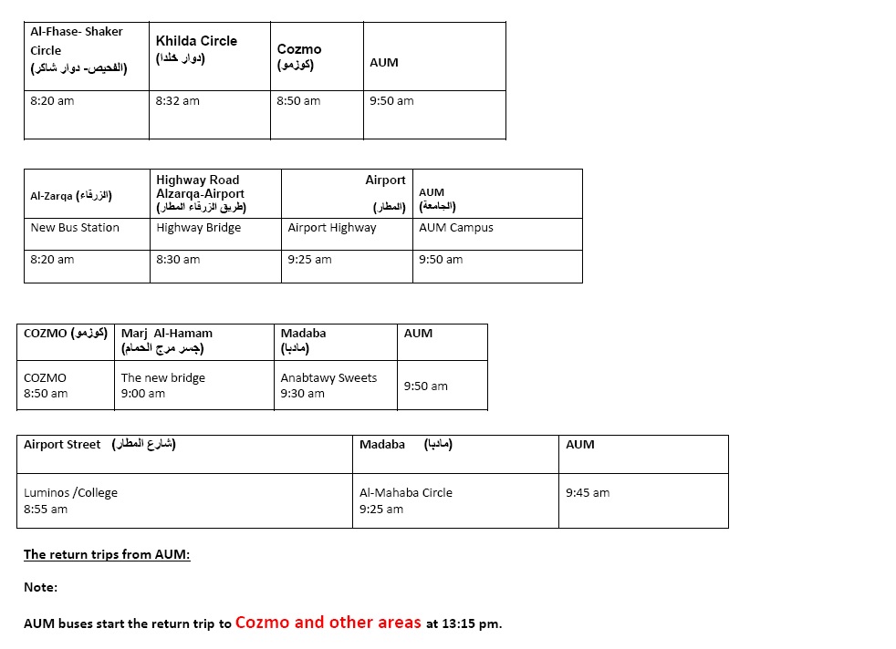 Transportation Schedule for Second Semester Midterm Examinations 2022-2023 on Thursday, 14/12/2023